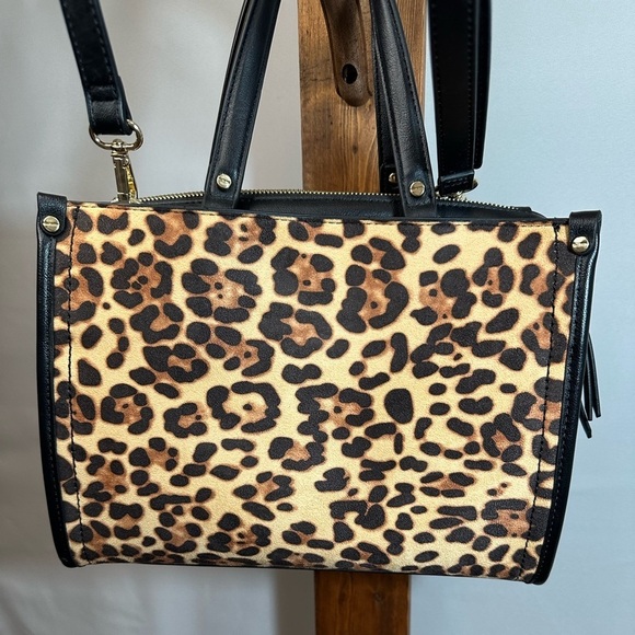 INC International Concepts Handbags - INC International Concepts Black and Tan Crossbody Bag with Leopard Print